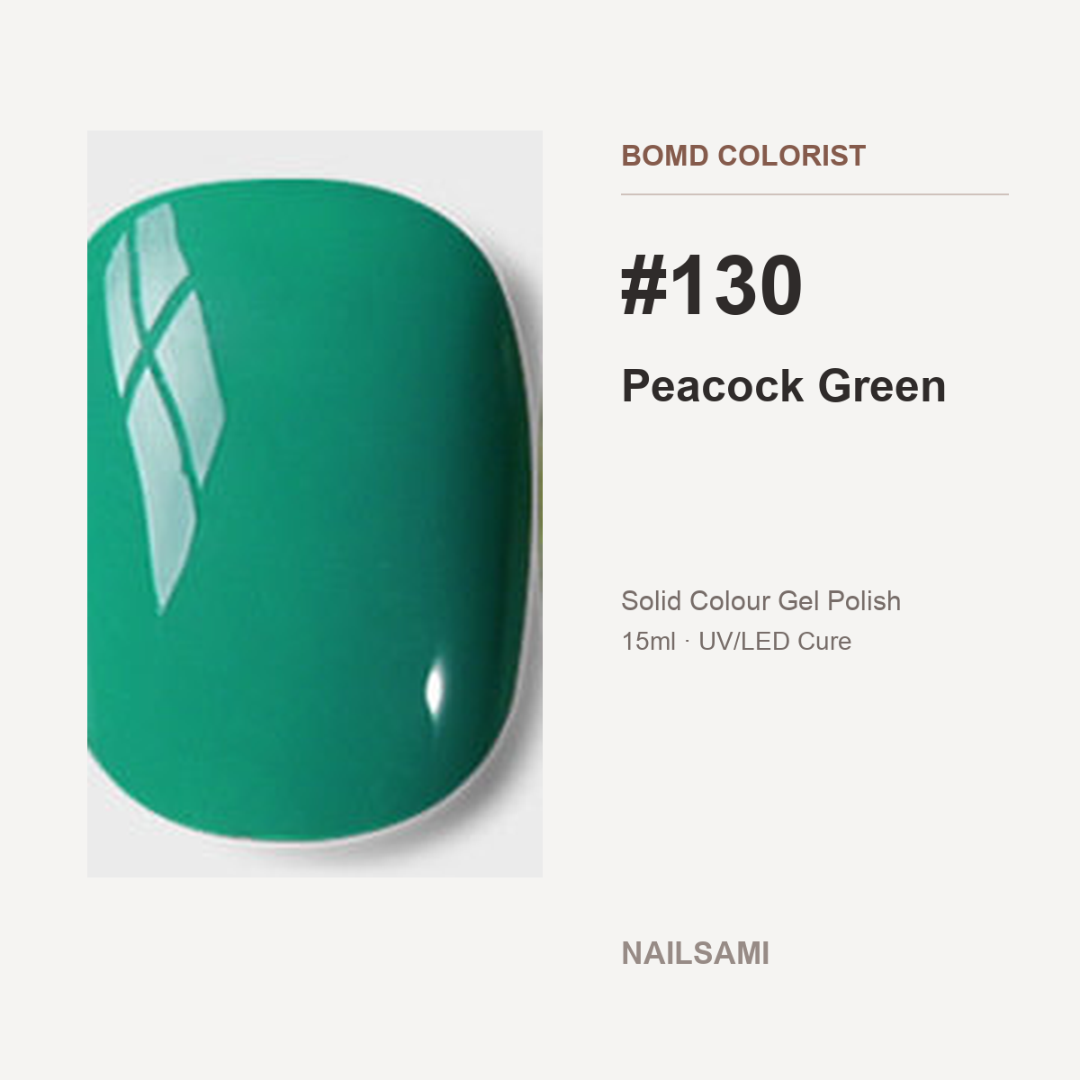 BOMD Colorist #130 Peacock Green solid colour gel polish swatch