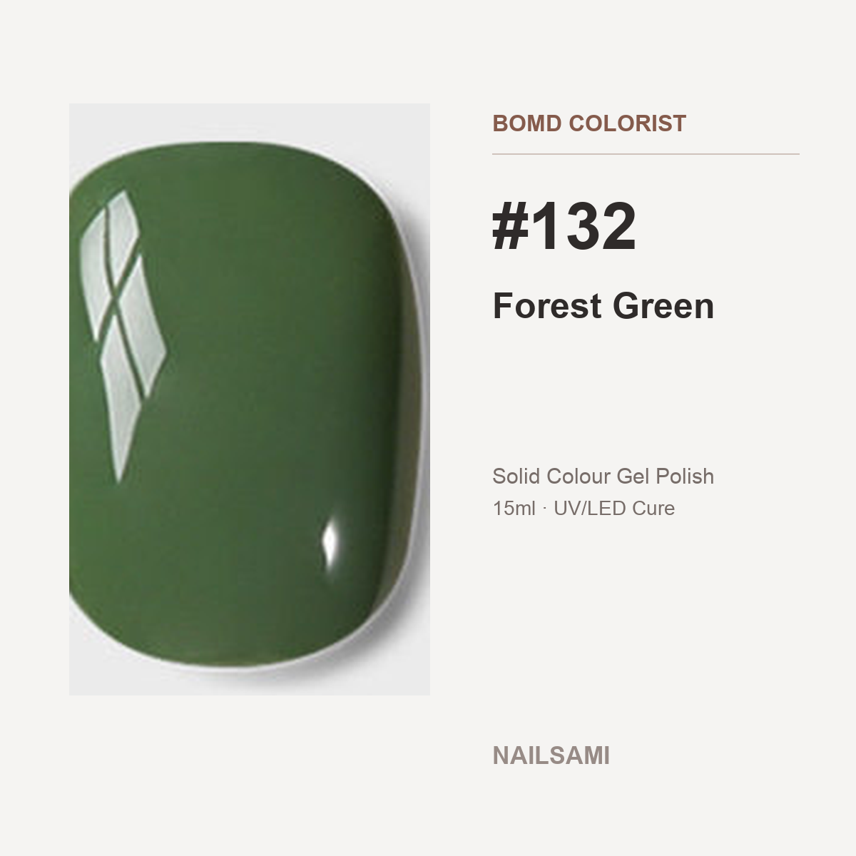 BOMD Colorist #132 Forest Green solid colour gel polish swatch