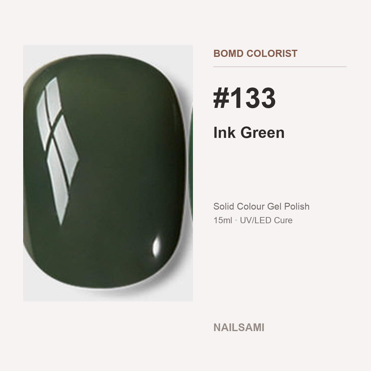 BOMD Colorist #133 Ink Green solid colour gel polish swatch