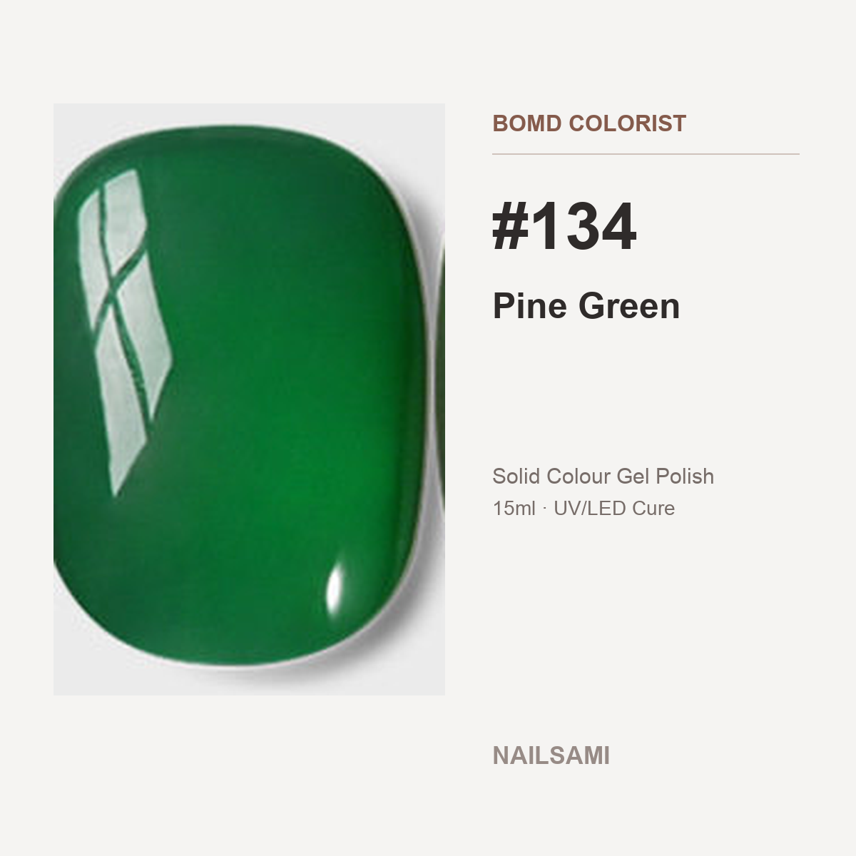 BOMD Colorist #134 Pine Green solid colour gel polish swatch