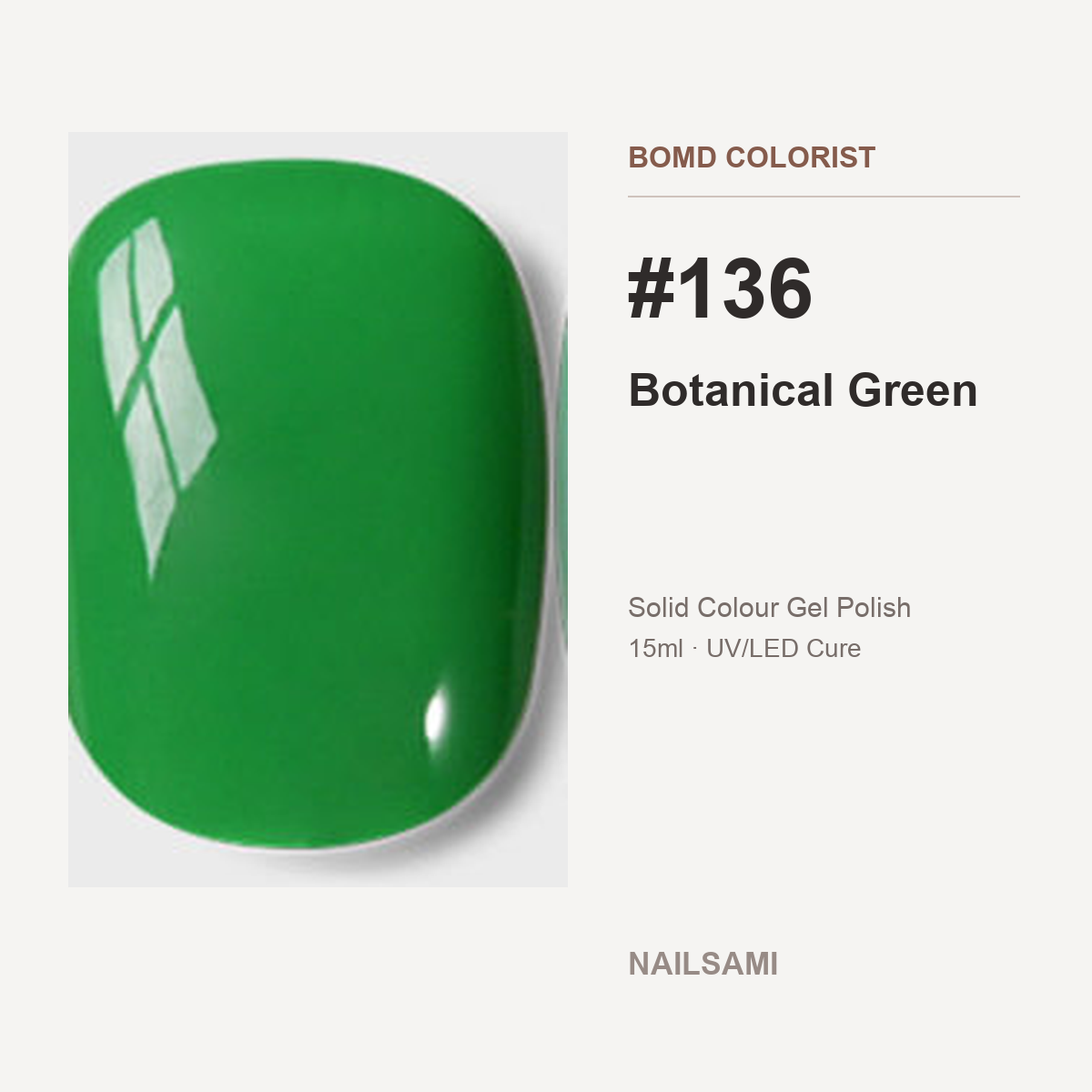 BOMD Colorist #136 Botanical Green solid colour gel polish swatch