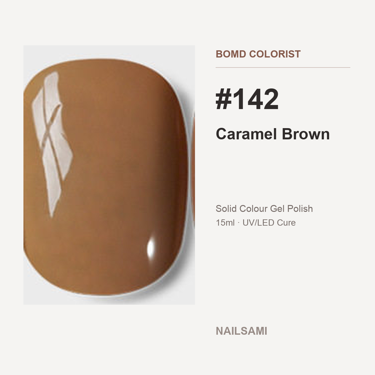BOMD Colorist #142 Caramel Brown solid colour gel polish swatch