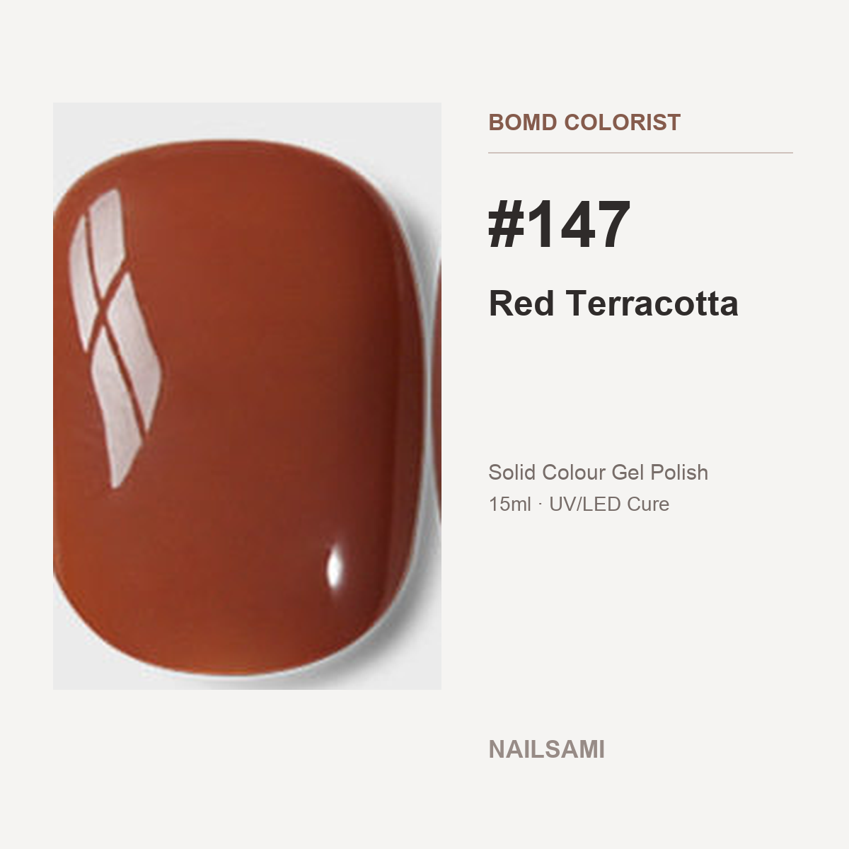 BOMD Colorist #147 Red Terracotta solid colour gel polish swatch
