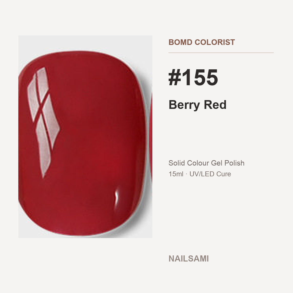 BOMD Colorist #155 Berry Red solid colour gel polish swatch