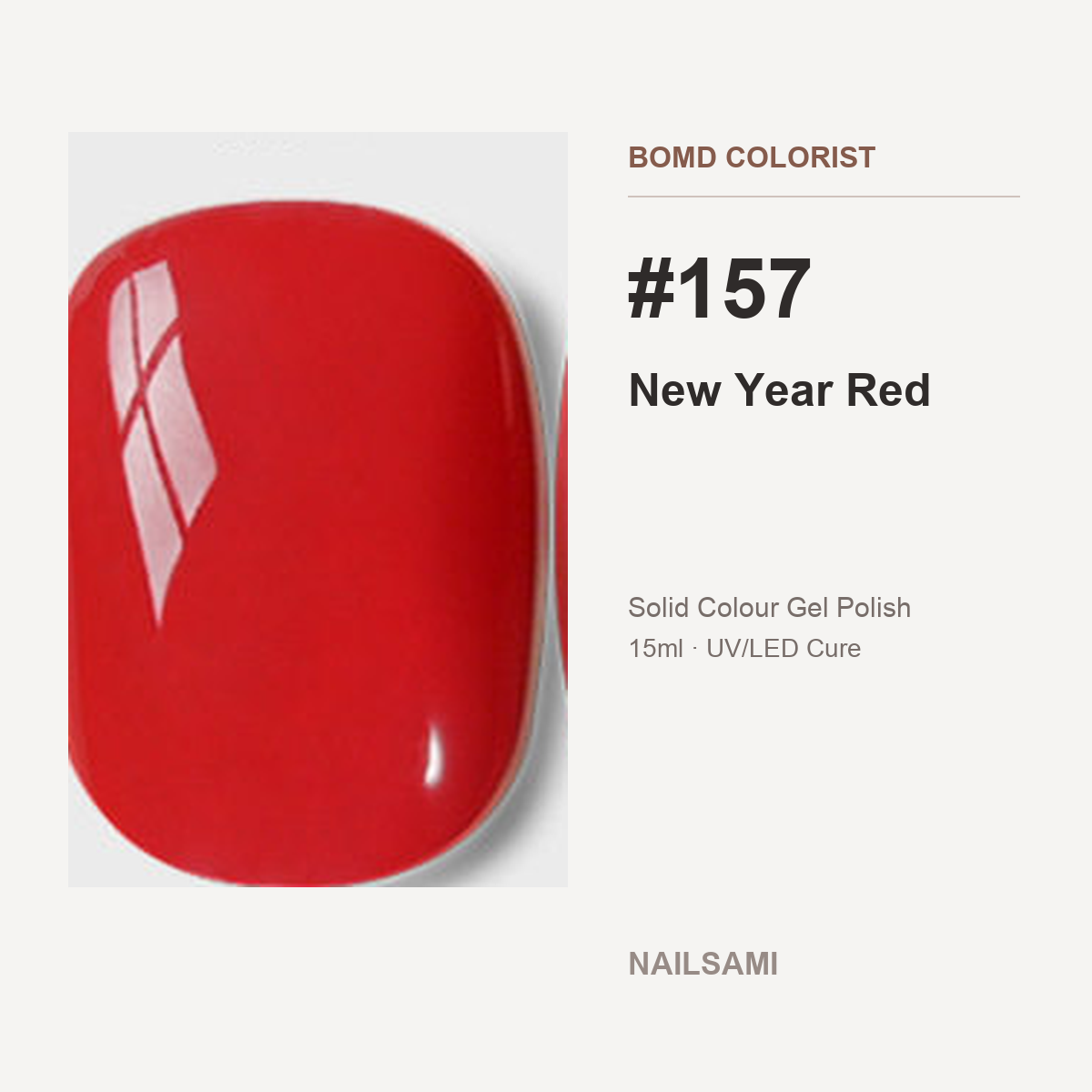 BOMD Colorist #157 New Year Red solid colour gel polish swatch