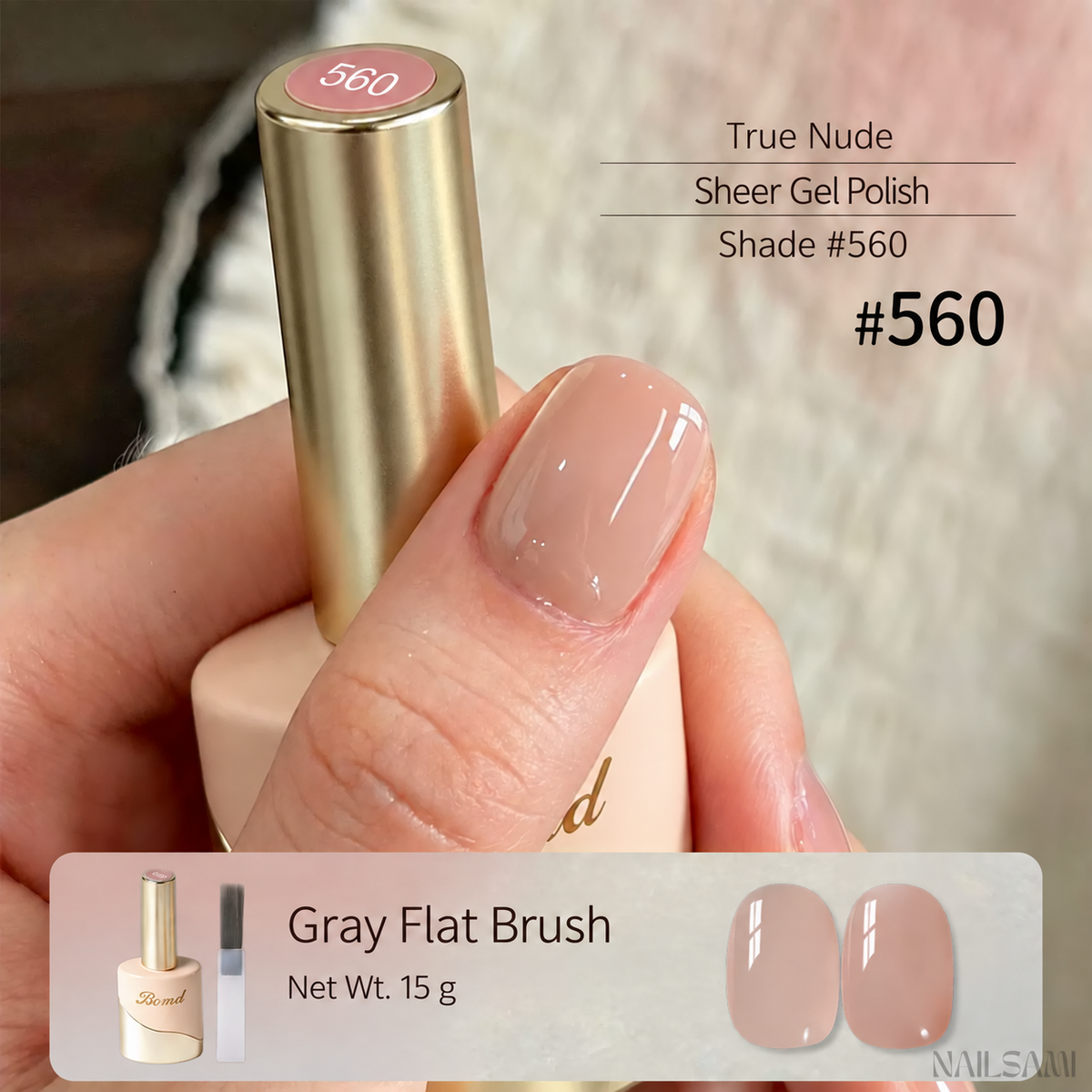BOMD nude sheer gel polish shade #560 True Nude