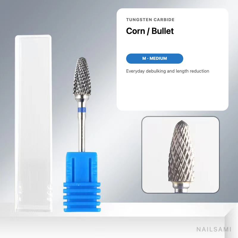 Corn tungsten carbide nail drill bit, medium cut with blue ring