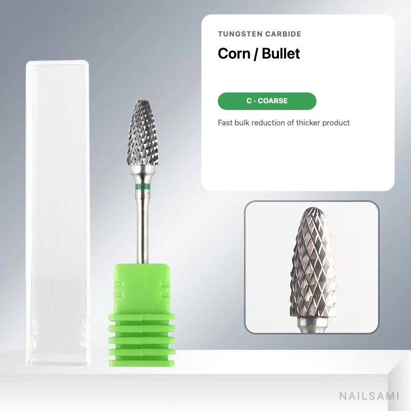 Corn tungsten carbide nail drill bit, coarse cut with green ring