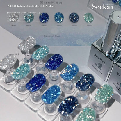 SeeKaa Diamond Blue Crushed Glitter Gel Polish Set – 6 Colors