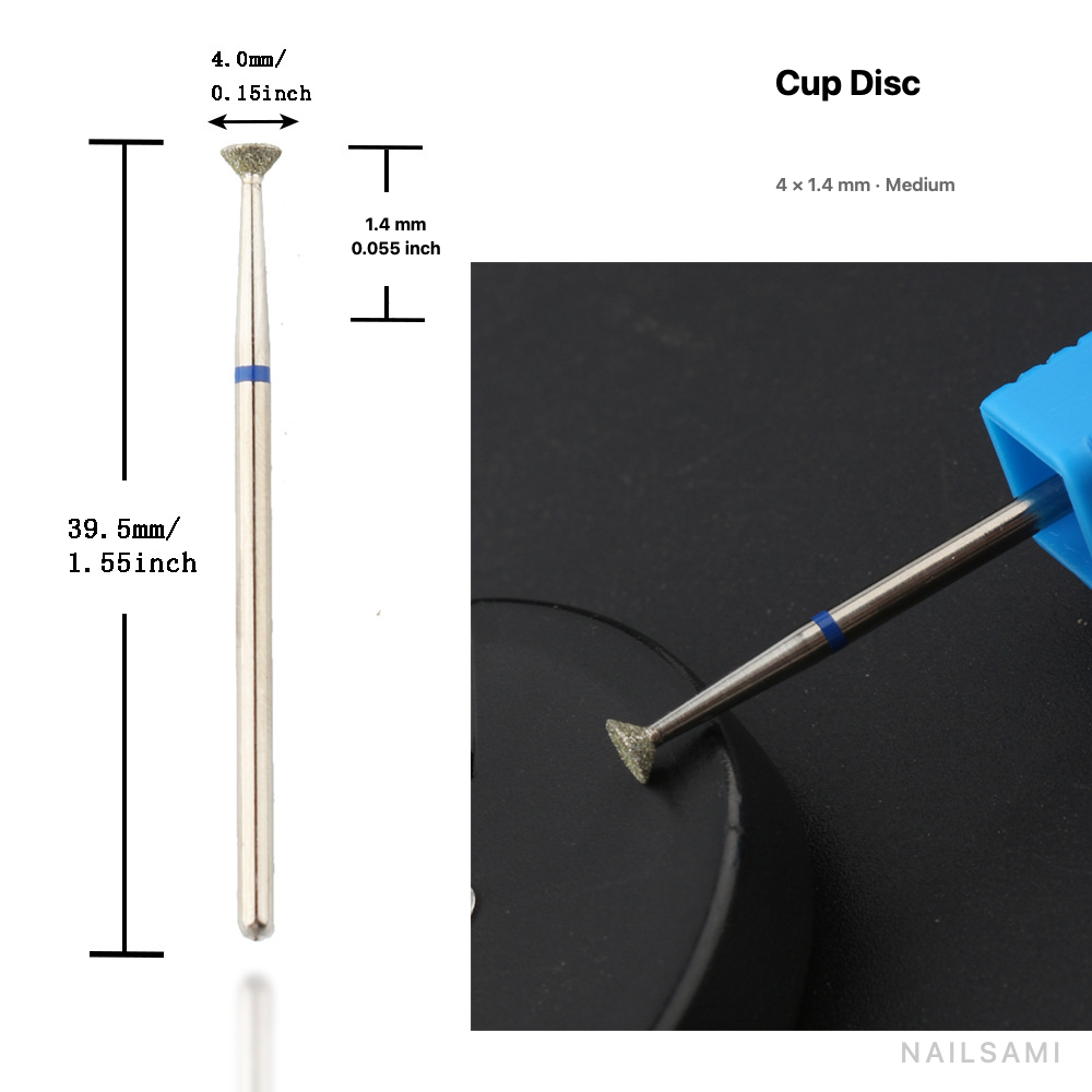 Cup disc diamond nail drill bit, 4 × 1.4 mm, medium abrasive grade