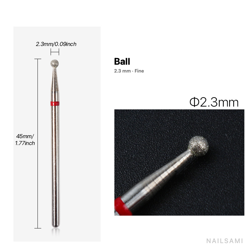 Diamond nail drill bit, ball — 2.3 mm — fine