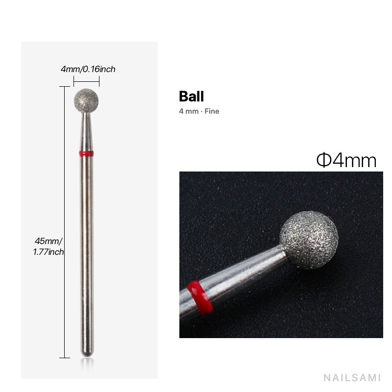 Diamond nail drill bit, ball — 4 mm — fine