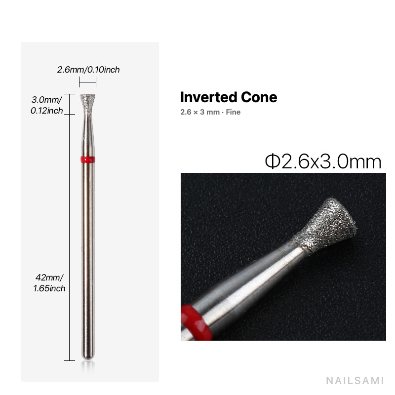 Diamond nail drill bit, inverted cone — 2.6 × 3 mm — fine
