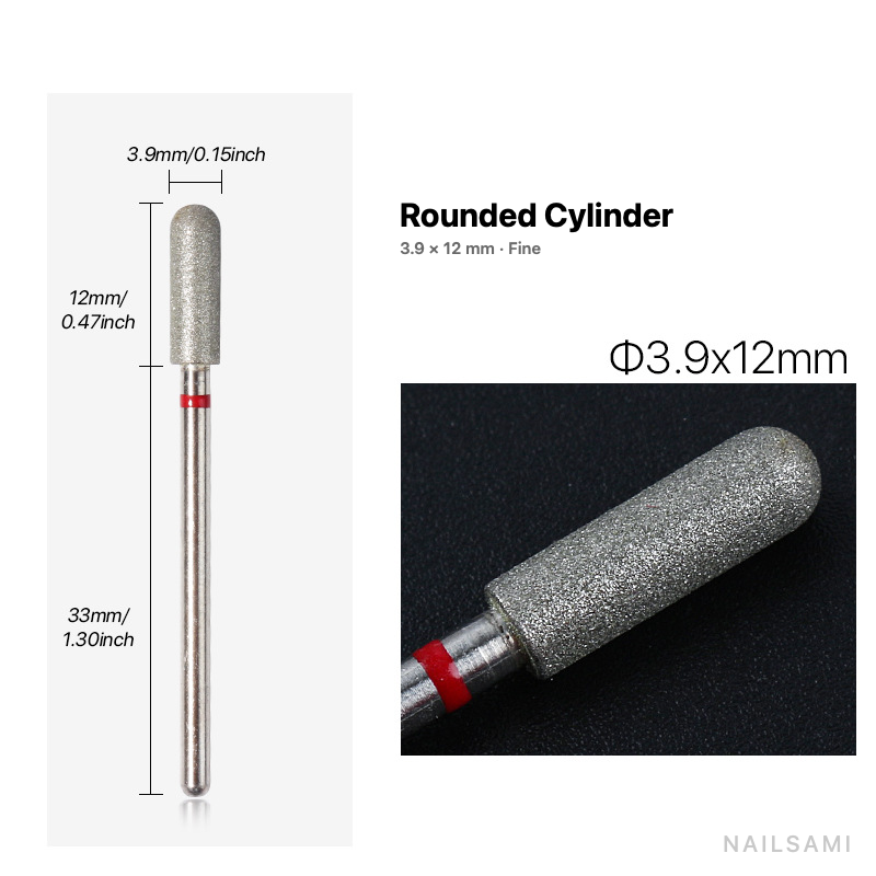 Diamond nail drill bit, rounded cylinder — 3.9 × 12 mm — fine