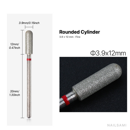 Diamond nail drill bit, rounded cylinder — 3.9 × 12 mm — fine