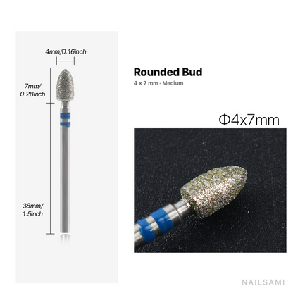 Diamond nail drill bit, rounded bud — 4 × 7 mm — medium