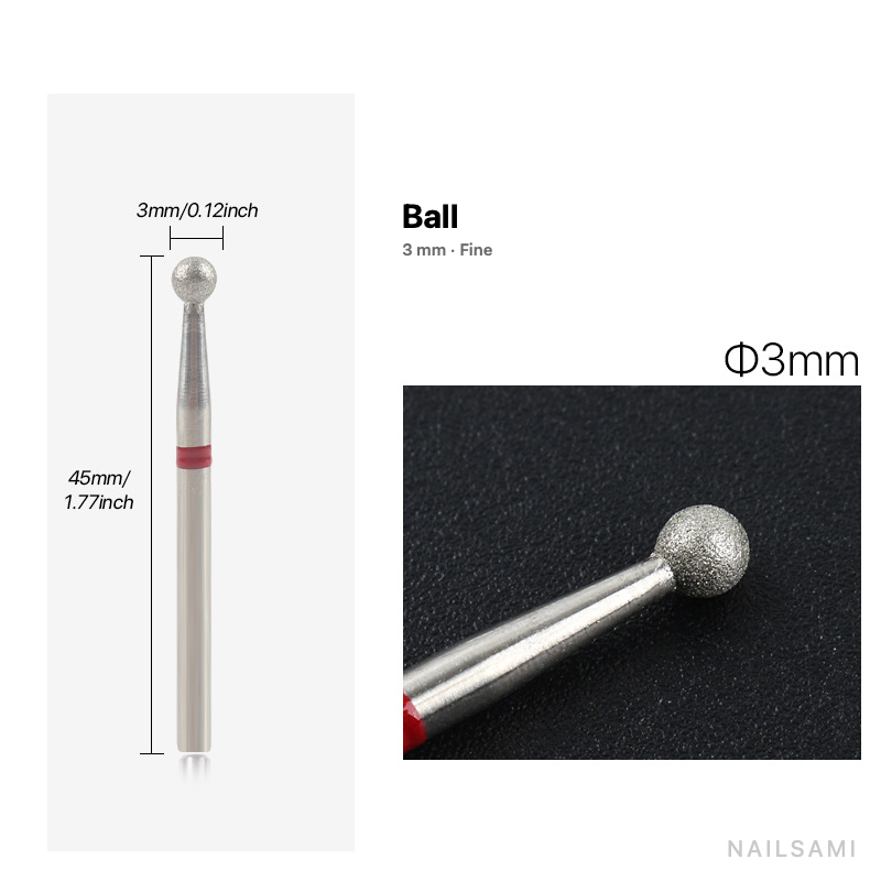 Diamond nail drill bit, ball — 3 mm — fine