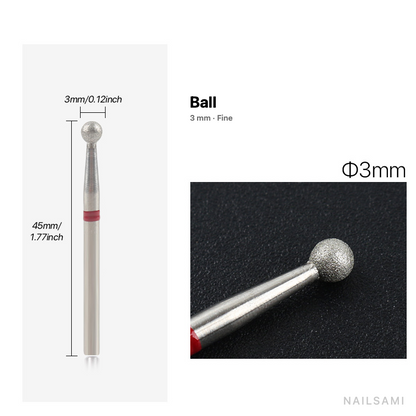 Diamond nail drill bit, ball — 3 mm — fine