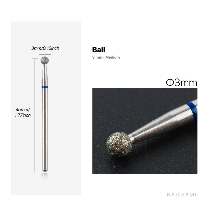 Diamond nail drill bit, ball — 3 mm — medium