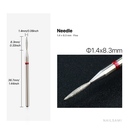 Diamond nail drill bit, needle — 1.4 × 8.3 mm — fine