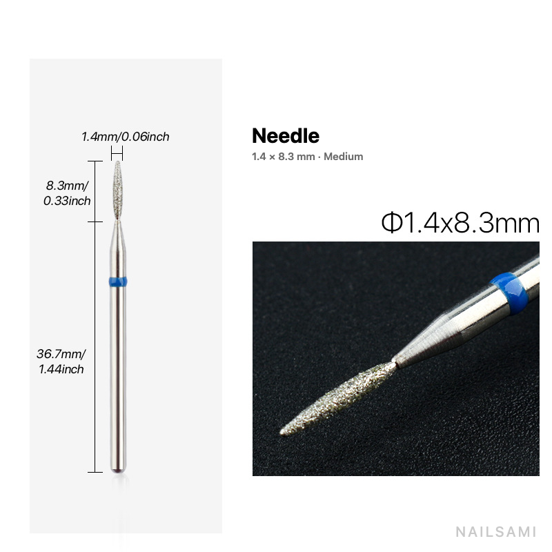 Diamond nail drill bit, needle — 1.4 × 8.3 mm — medium