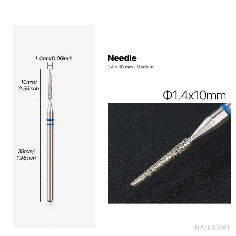 Diamond nail drill bit, needle — 1.4 × 10 mm — medium