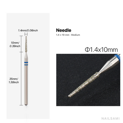 Diamond nail drill bit, needle — 1.4 × 10 mm — medium
