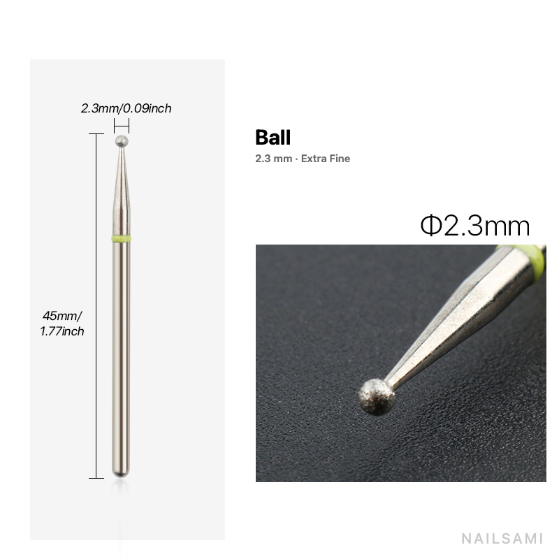 Diamond nail drill bit, ball — 2.3 mm — extra fine