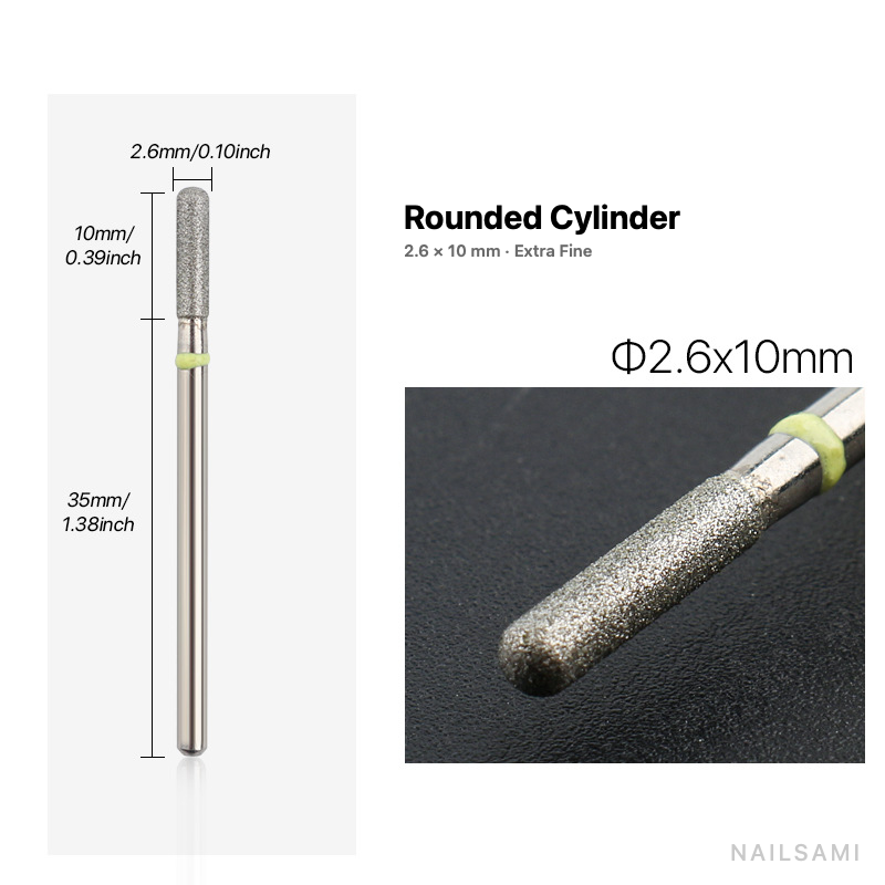 Diamond nail drill bit, rounded cylinder — 2.6 × 10 mm — extra fine