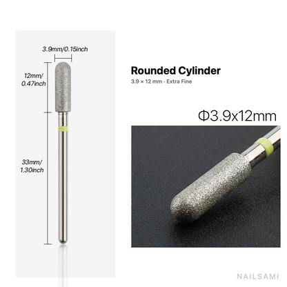 Diamond nail drill bit, rounded cylinder — 3.9 × 12 mm — extra fine