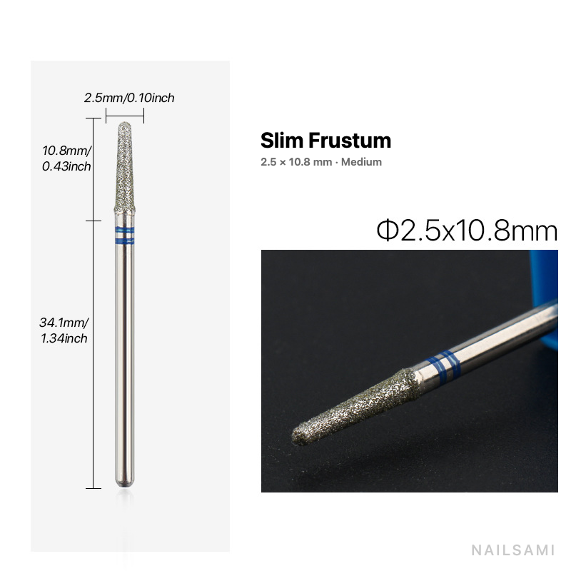 Diamond nail drill bit, slim frustum — 2.5 × 10.8 mm — medium