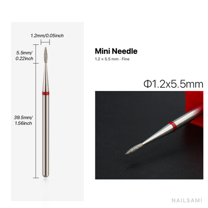Diamond nail drill bit, mini needle — 1.2 × 5.5 mm — fine