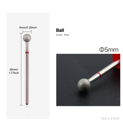 Diamond nail drill bit, ball — 5 mm — fine