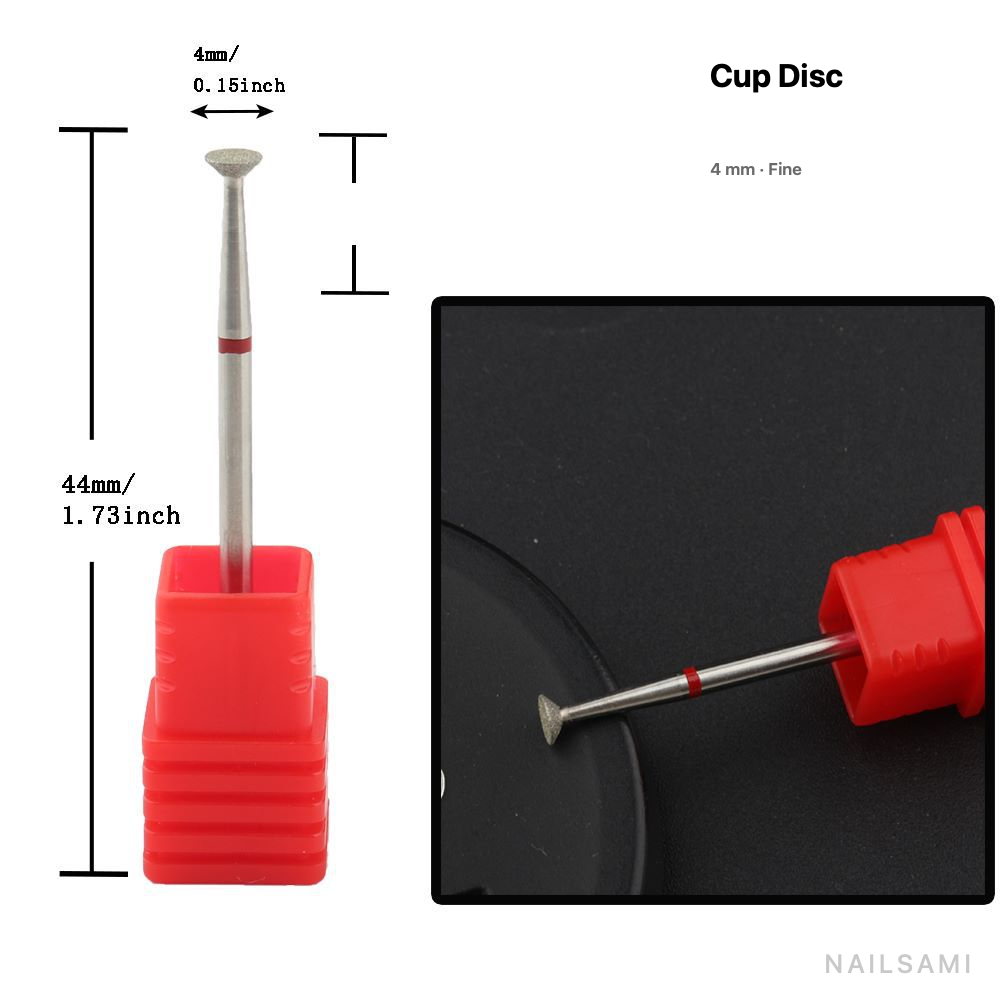 Diamond nail drill bit, cup disc — 4 mm — fine