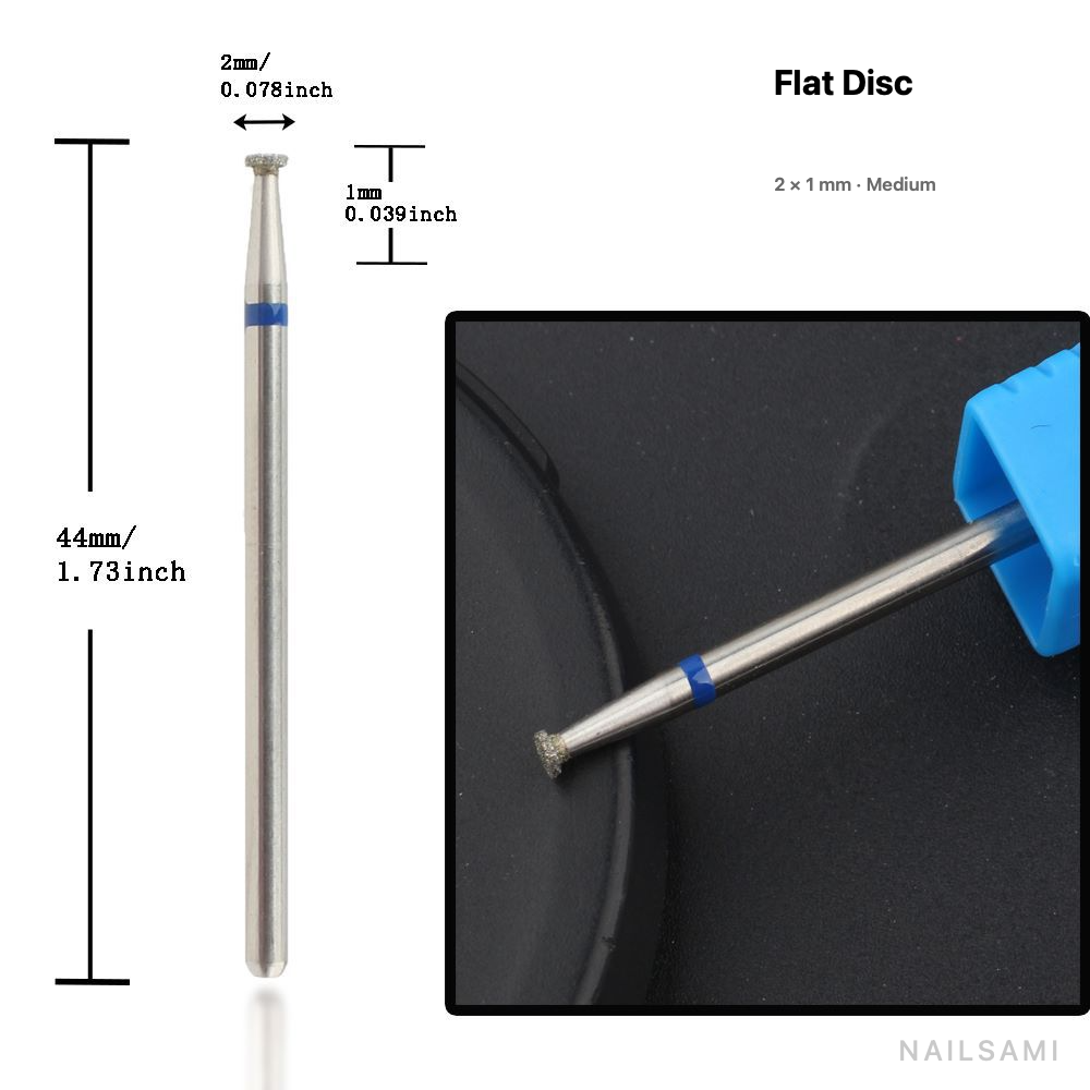 Diamond nail drill bit, flat disc — 2 × 1 mm — medium