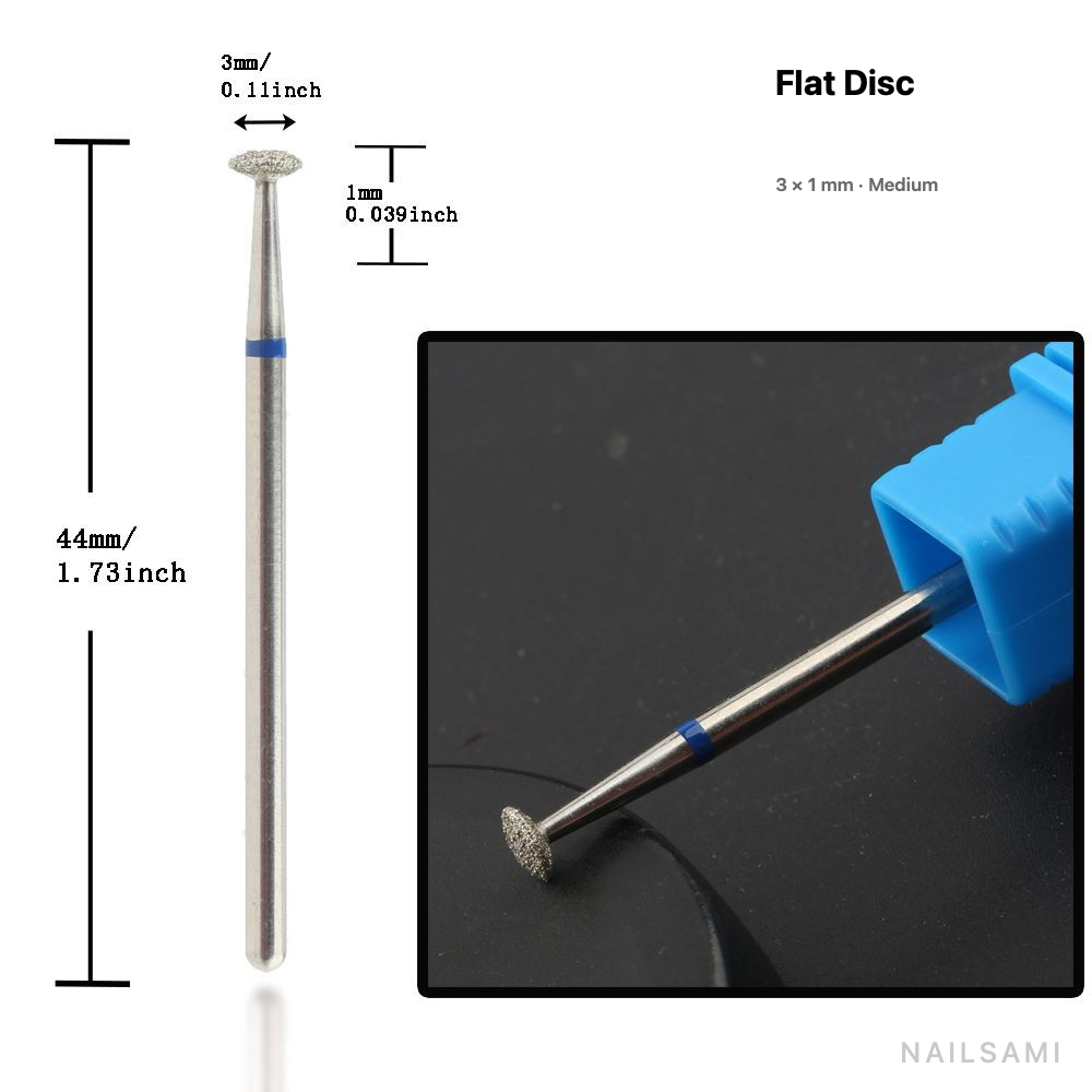 Diamond nail drill bit, flat disc — 3 × 1 mm — medium