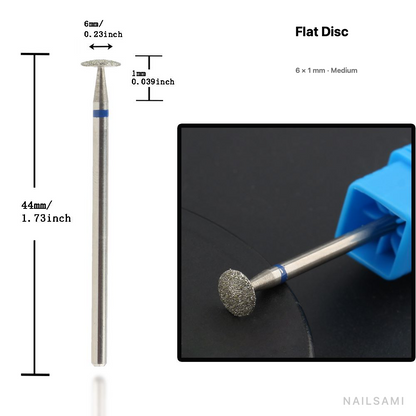 Diamond nail drill bit, flat disc — 6 × 1 mm — medium