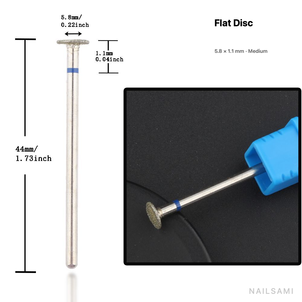 Diamond nail drill bit, flat disc — 5.8 × 1.1 mm — medium