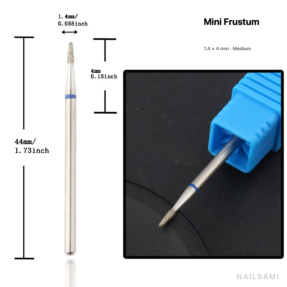 Diamond nail drill bit, mini frustum — 1.4 × 4 mm — medium
