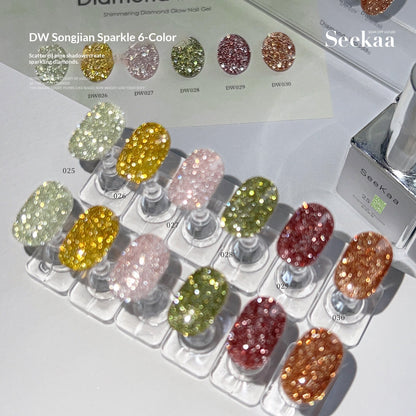 Diamond Woods DW025 to DW030 chunky glitter gel polish six-shade collection