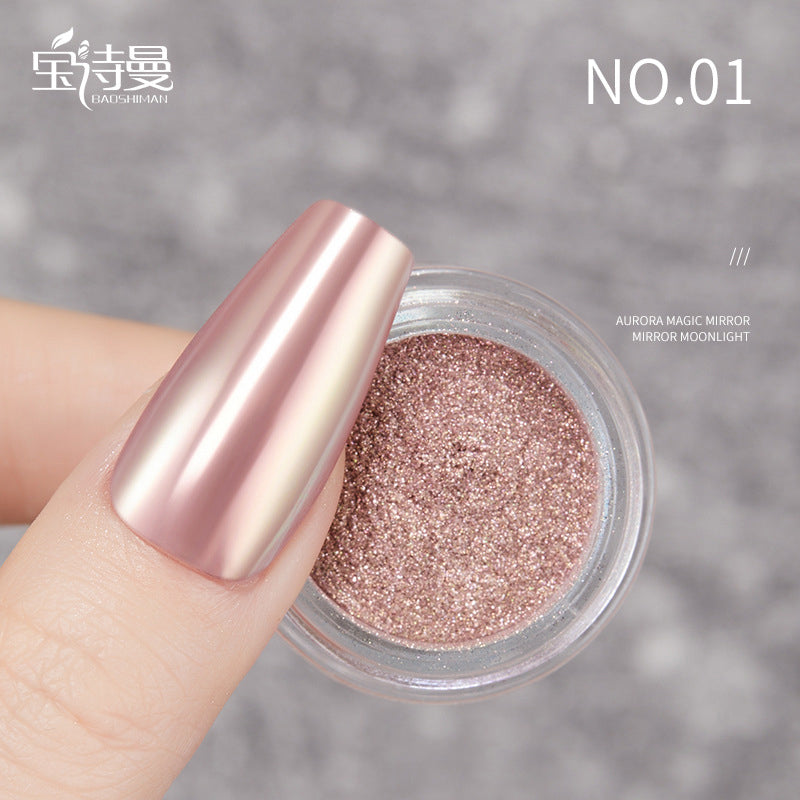 Mirror Chrome Nail Powder #01: Luxurious mirror chrome nail powder #01 in a gentle rose hue, ideal for achieving a high-shine, reflective finish on nails. Perfect for creating glamorous, mirror-like effects that catch the light beautifully.