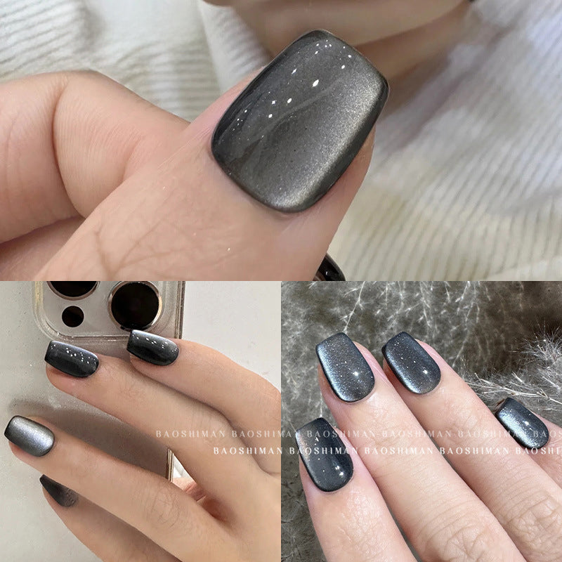 Cat eye nail polish 06 Black Knight for creating bold and dramatic nail art with a deep black cat eye effect, adding sophistication and intensity to your manicure