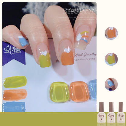 Cabbage Green + Pumpkin Maple Orange + Creamy Blue cat eye gel polish for bold and dynamic nail designs with a cabbage green base, enhanced by pumpkin maple orange and creamy blue for a captivating and lively appearance