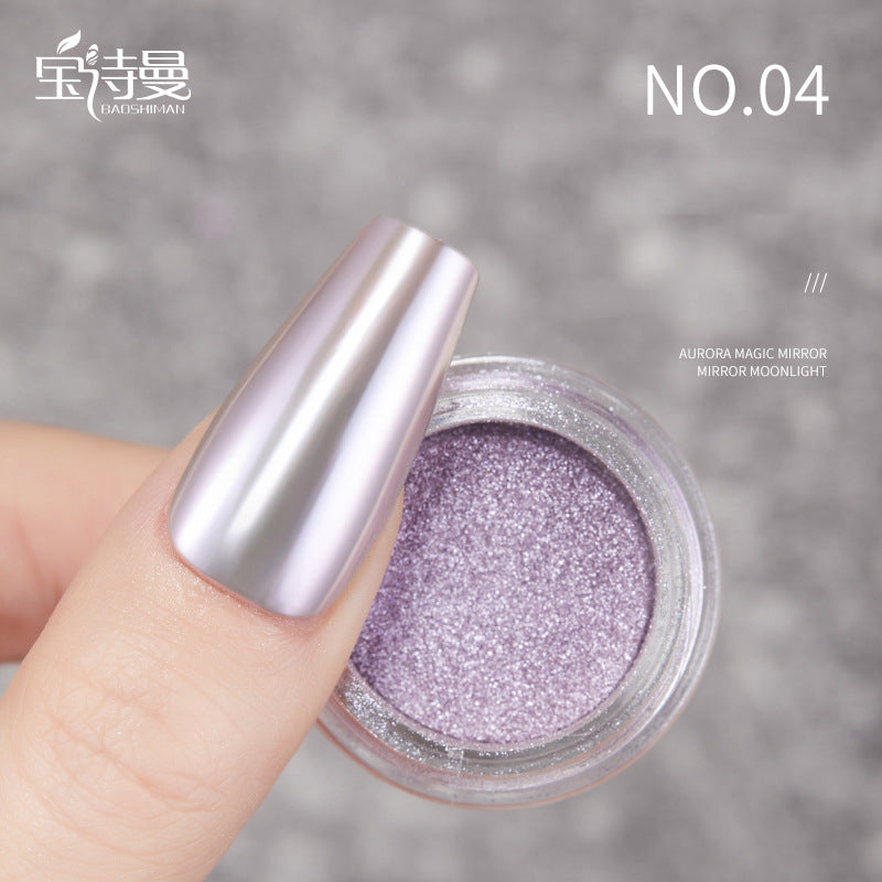 Mirror Chrome Nail Powder #04: Sparkling blue mirror chrome nail powder #04, offers a vivid, metallic blue finish. Great for bold, eye-catching manicures that require a durable, reflective surface.