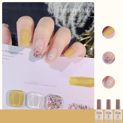 Mustard Green + French Cream White + Candy Star cat eye gel polish for vibrant and playful nail art with a mustard green base, accented by french cream white and candy star for a fun and lively look