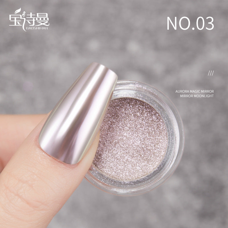 Mirror Chrome Nail Powder #03: Metallic gold mirror chrome nail powder #03, perfect for adding a rich, golden shimmer to your nail art. This powder creates a polished, mirror-like finish that adds sophistication to any look.