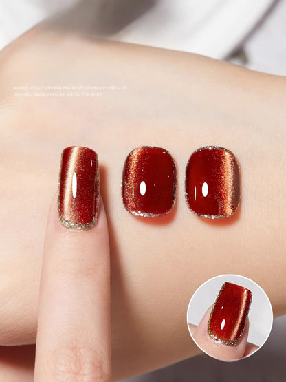 Cat eye gel polish 09 for sophisticated nail designs with a rich red cat eye effect, ideal for glamorous and elegant looks