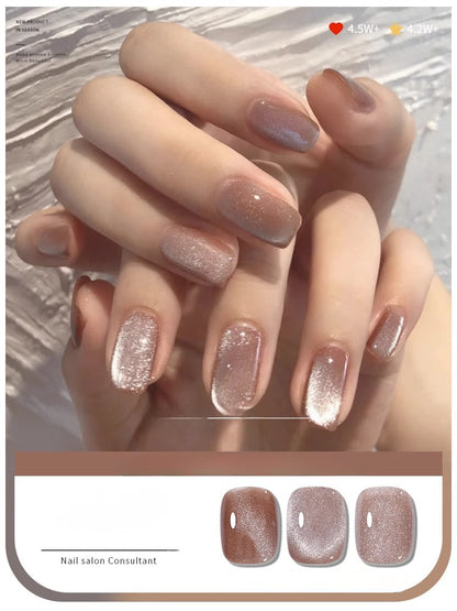 Milk Tea Crystal Cat Eye cat eye gel polish for elegant and sophisticated nail art with a soft and creamy milk tea cat eye shimmer, perfect for a refined look