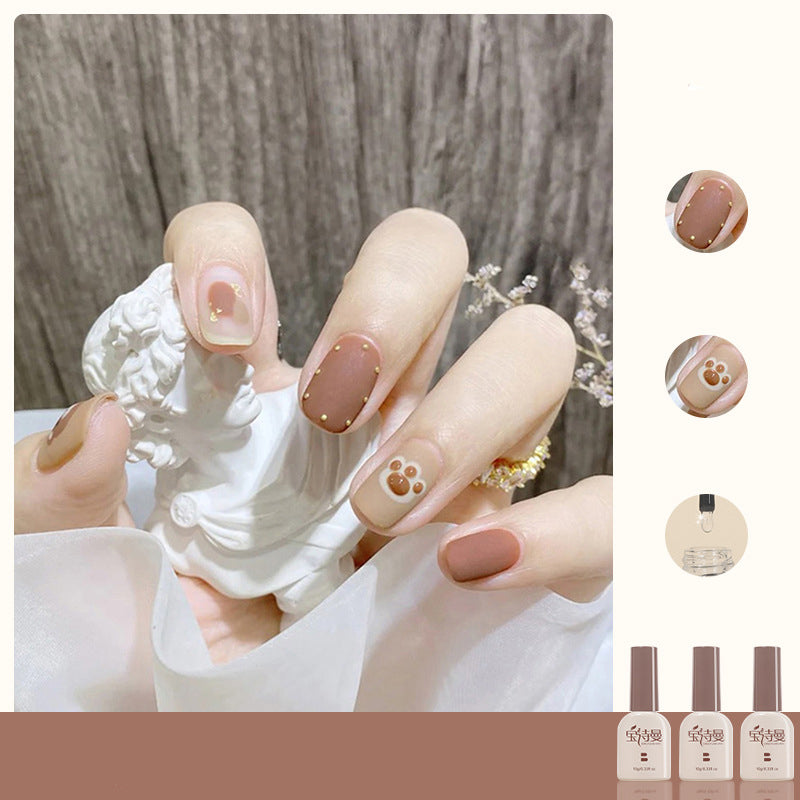 Latte Brown + Cream Apricot Color + Matte Top Coat cat eye gel polish for creating stunning and sophisticated nail art with a latte brown base, accented by cream apricot color and matte top coat for a polished look