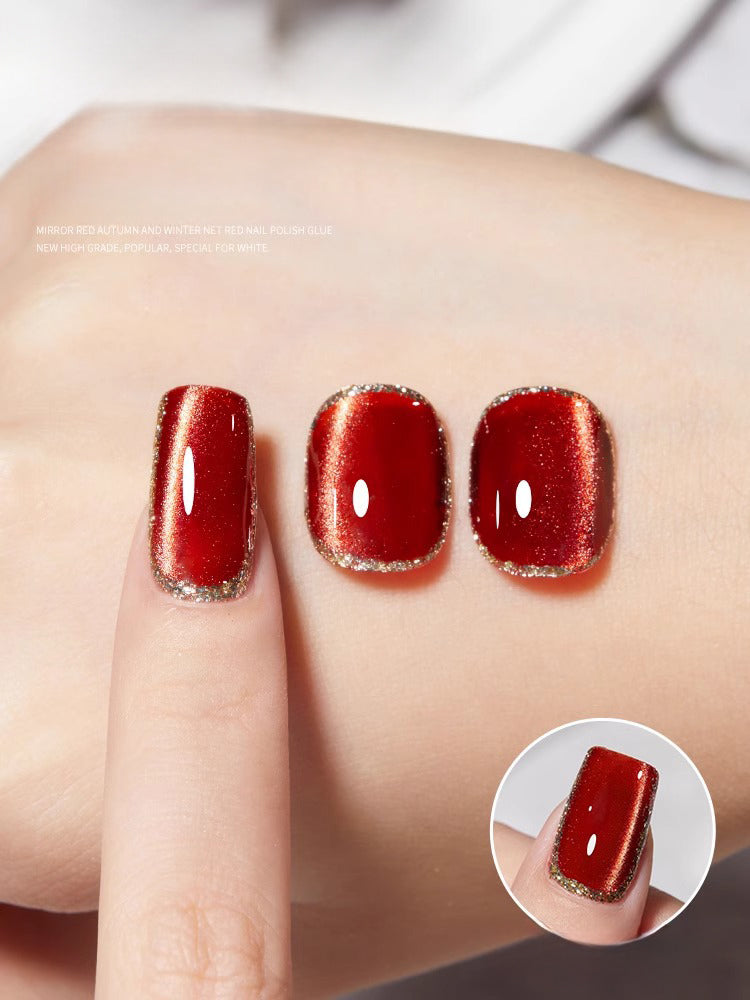 Cat eye gel polish 10 for striking nail art with a vibrant red cat eye shimmer that adds depth and dimension